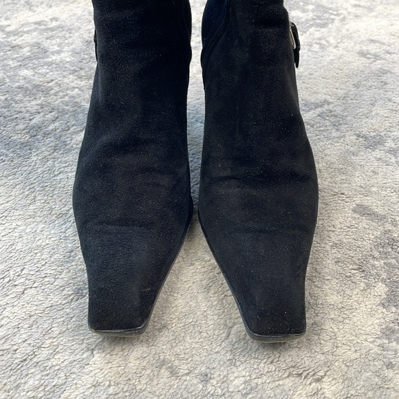 Sergio Rossi 80mm Black Suede Booties Squared Pointed Toe Buckle Sz 39.5 - Picture 6 of 15